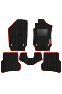 Cord Carpet Car Floor Mat For Volkswagen Polo - Black Red  | Elegant Auto Retail