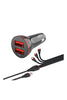 GFX Spectron Dual Output Car Mobile Charger With 3 in 1 Charging Cable