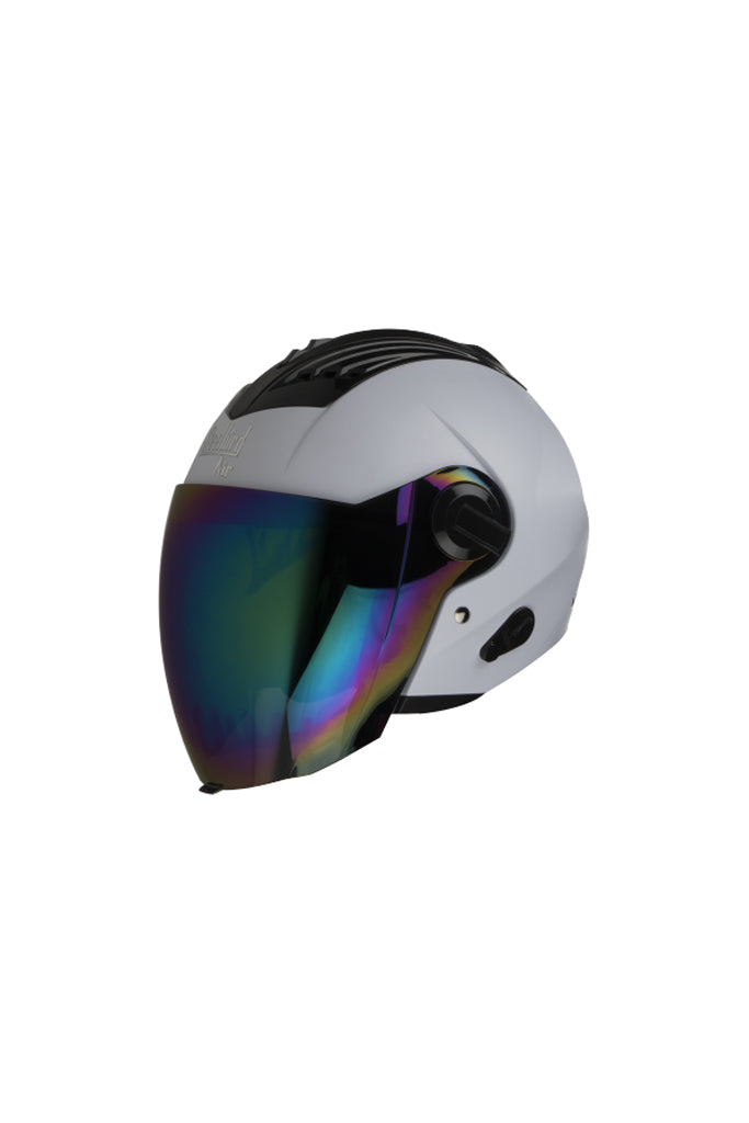 Steelbird Air Dashing Open Face White Bike Helmets Rainbow Visor