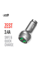 Load image into Gallery viewer, GFX Zest Dual Output Mobile Car Charger With Metalic Hammer - Silver
