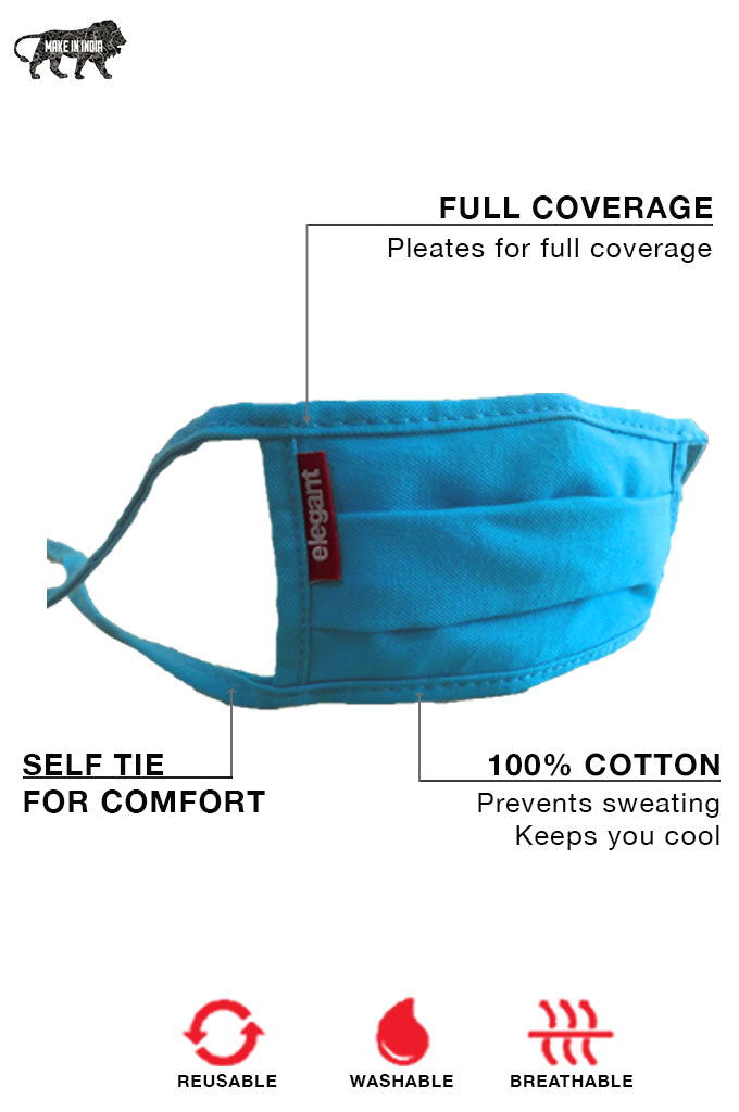 Elegant Cotton Face Mask Blue String Tieup  Pack of 3