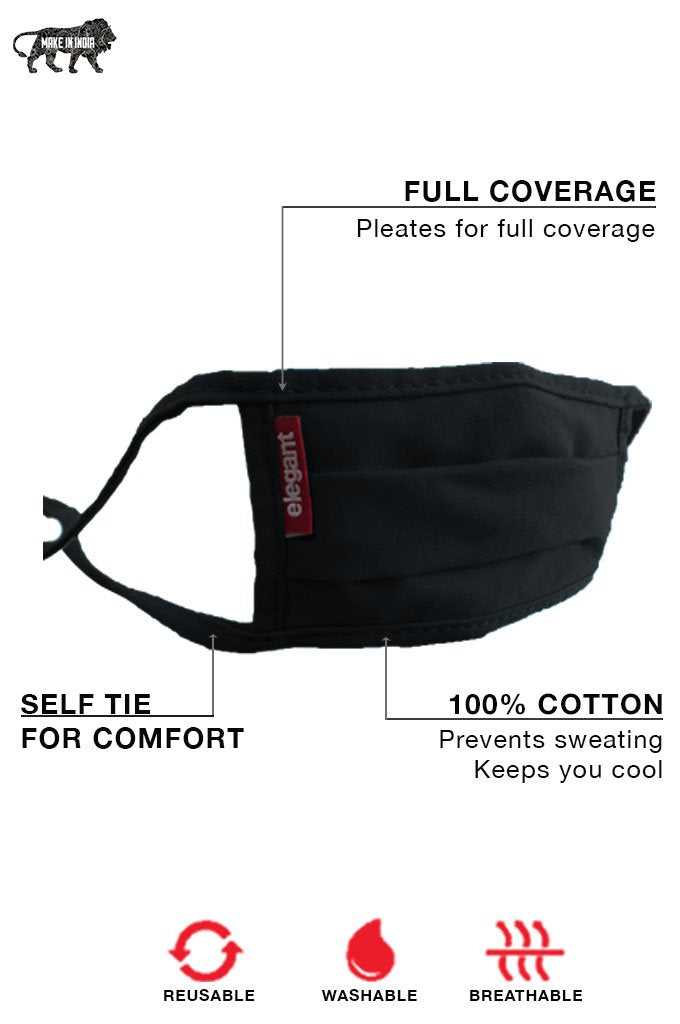 Elegant Cotton Face Mask Black String Tieup Family Pack