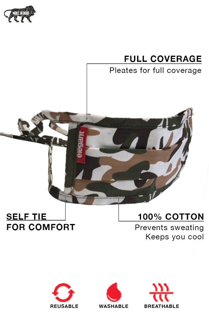 Elegant Cotton Face Mask Camouflage String Tieup  Pack of 3