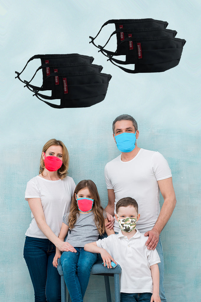 Elegant Cotton Face Mask Black String Tieup Family Pack