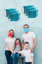 Load image into Gallery viewer, Elegant Cotton Face Mask Blue  Elastic Tieup Family Pack
