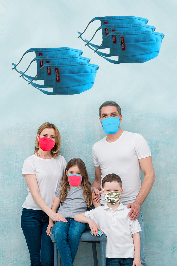 Elegant Cotton Face Mask Blue String Tieup Family Pack