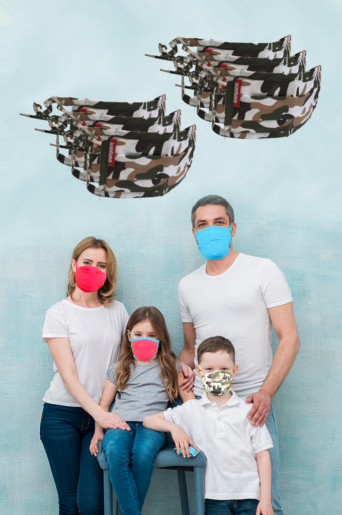 Elegant Cotton Face Mask Camouflage String Tieup Family Pack