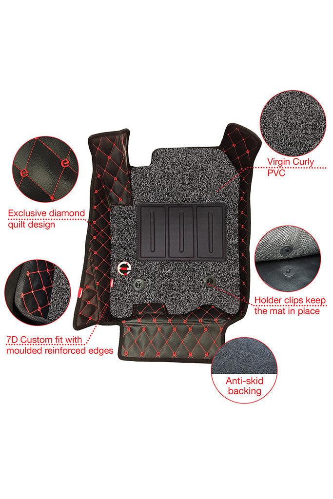 7D Car Floor Mats Black and Red For Mahindra XUV500 Elegant Auto Retail